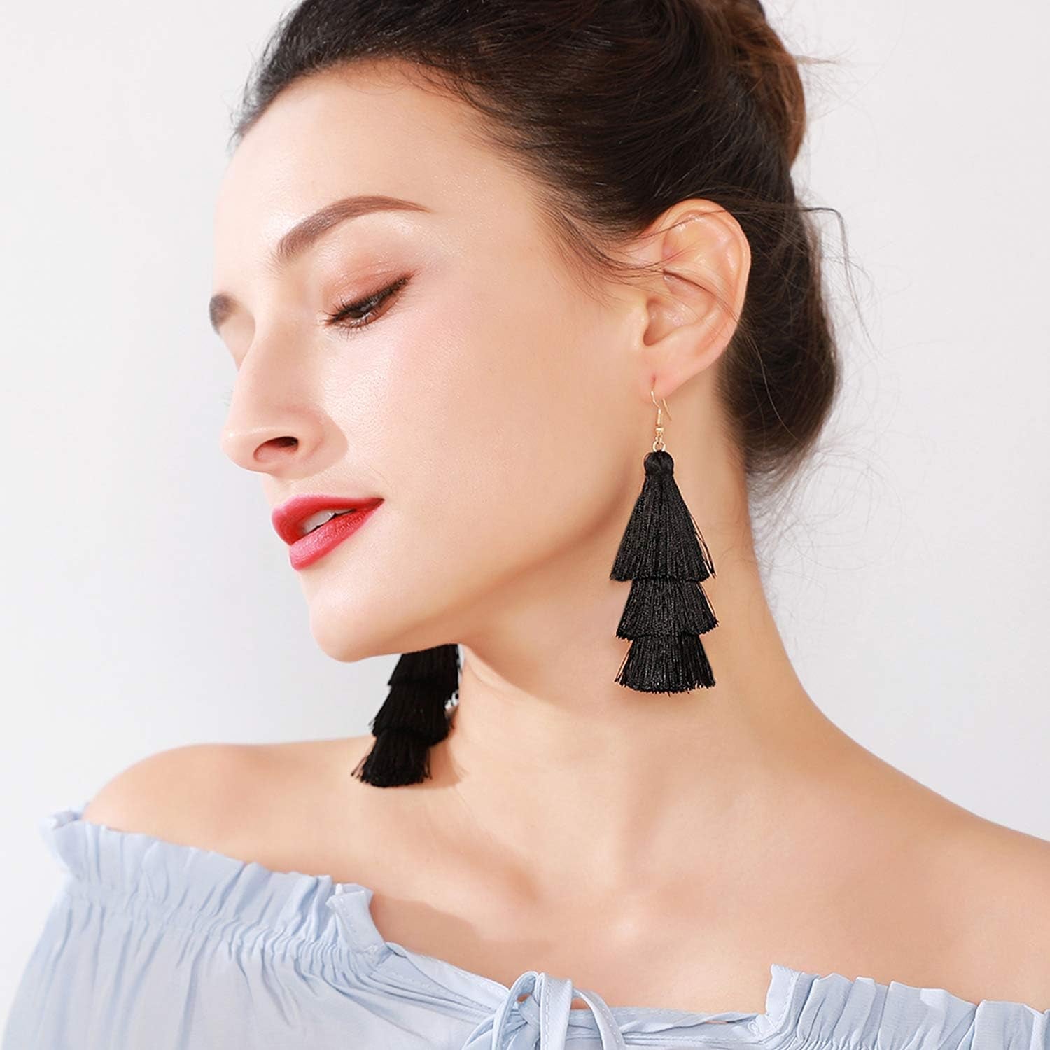 Colorful Tassel Earrings 3 Tier Layered Bohemian, Eardrop Big Dangle Drop Fashion Jewelry Earrings for Women Teen Girls Valentine Birthday Party Gift