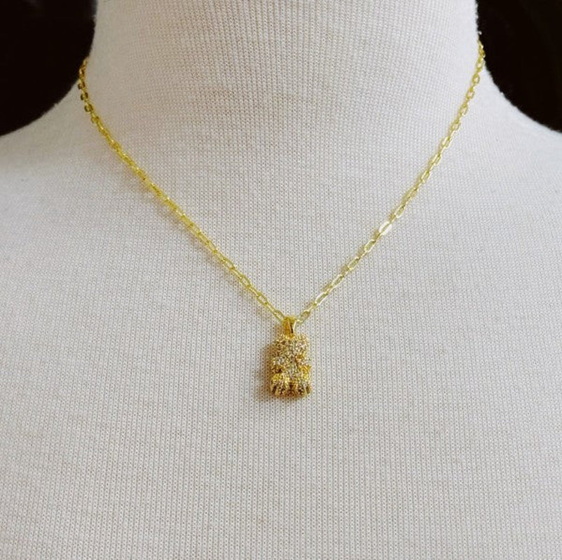 Bling Bear Pendant Necklace - Paved Teddy Bear Pen