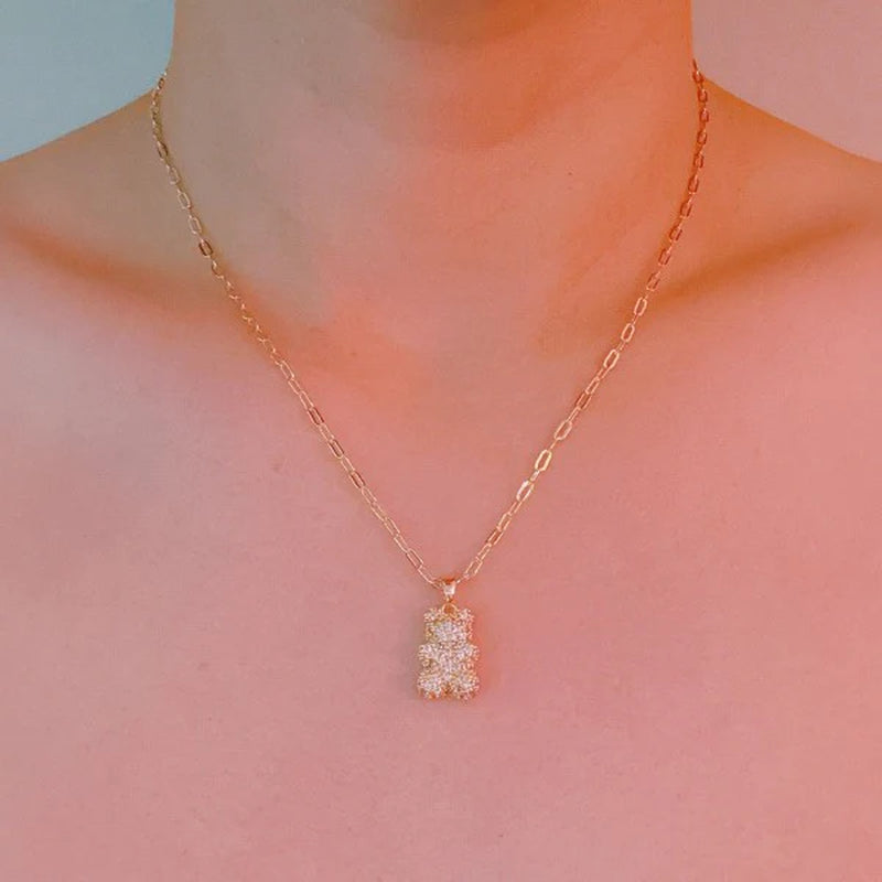 Bling Bear Pendant Necklace - Paved Teddy Bear Pen