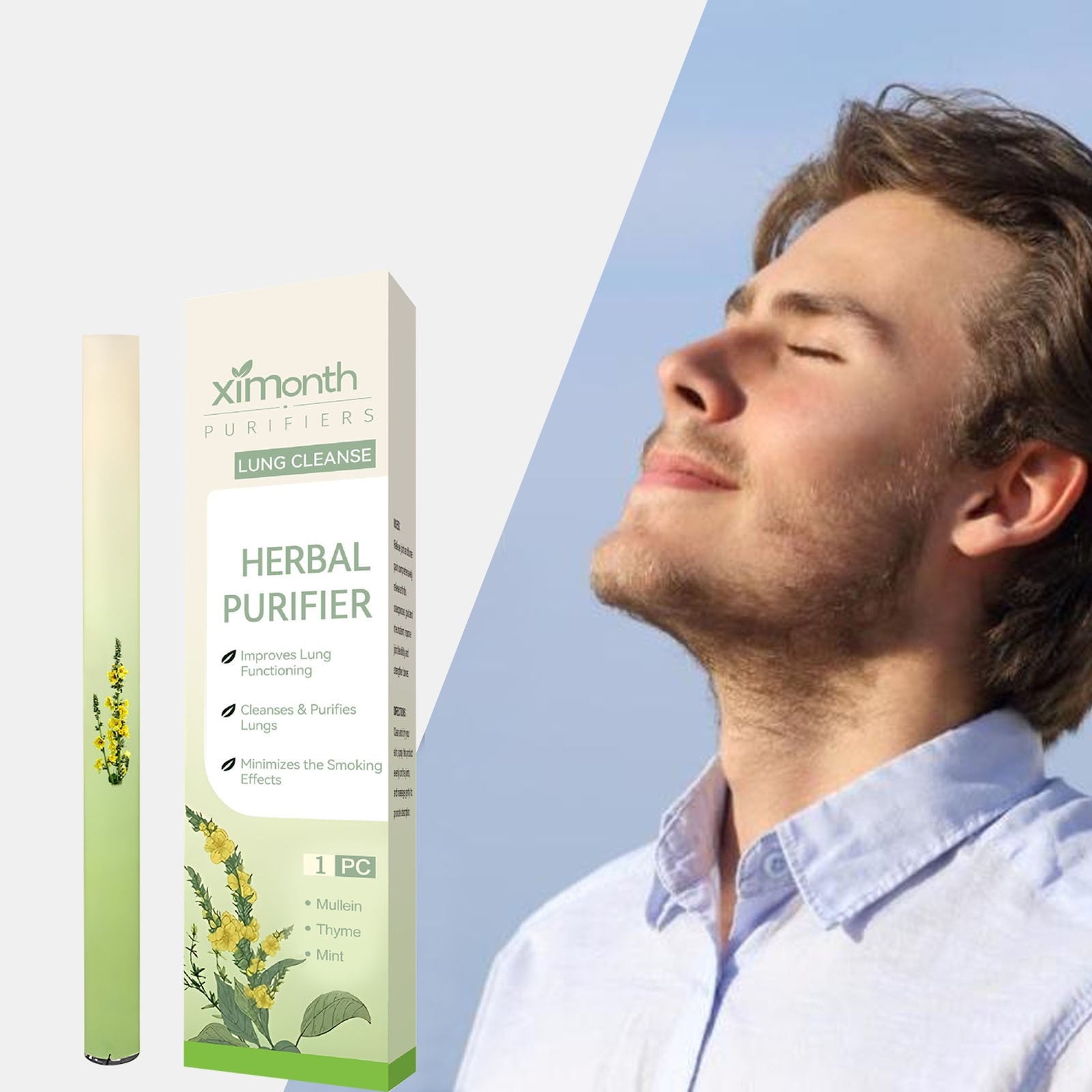 Herbal Diffuser Pen(300 Uses) - 0.4"*4.6"Lightweight Design, with Extracts of Mullein, Thyme and Mint, Enhances Breathing Experience, for Frequent Exposure to Hazardous Substances