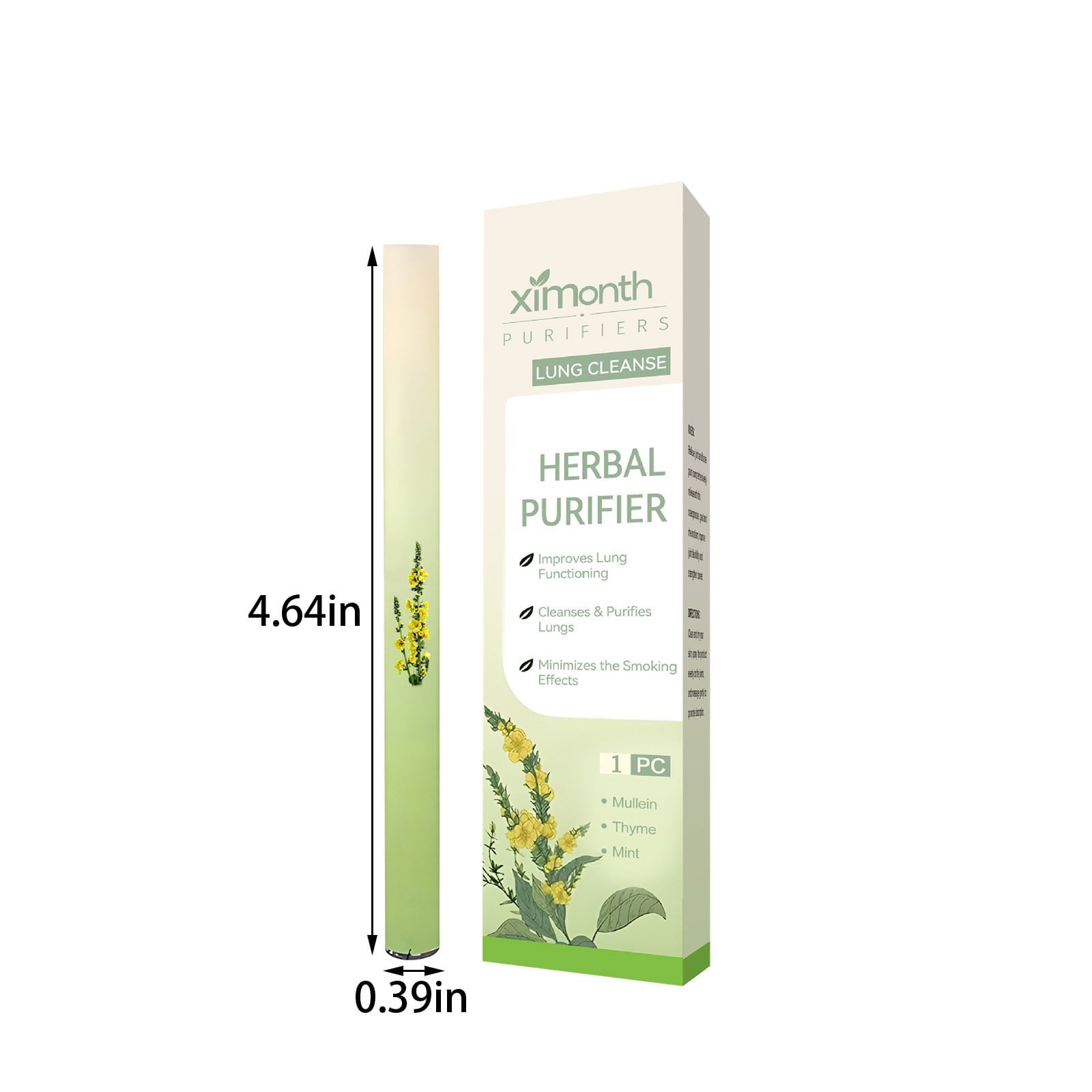 Herbal Diffuser Pen(300 Uses) - 0.4"*4.6"Lightweight Design, with Extracts of Mullein, Thyme and Mint, Enhances Breathing Experience, for Frequent Exposure to Hazardous Substances