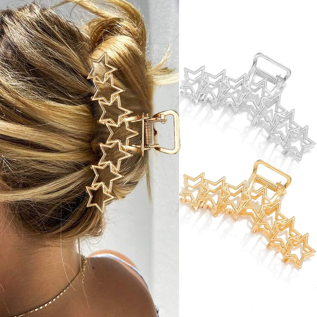 Metal Hair Claw Clips Gold Star Hair Clip Claw Large Nonslip Hair Claws Hair Accessories for Women and Girls (Pack of 2)