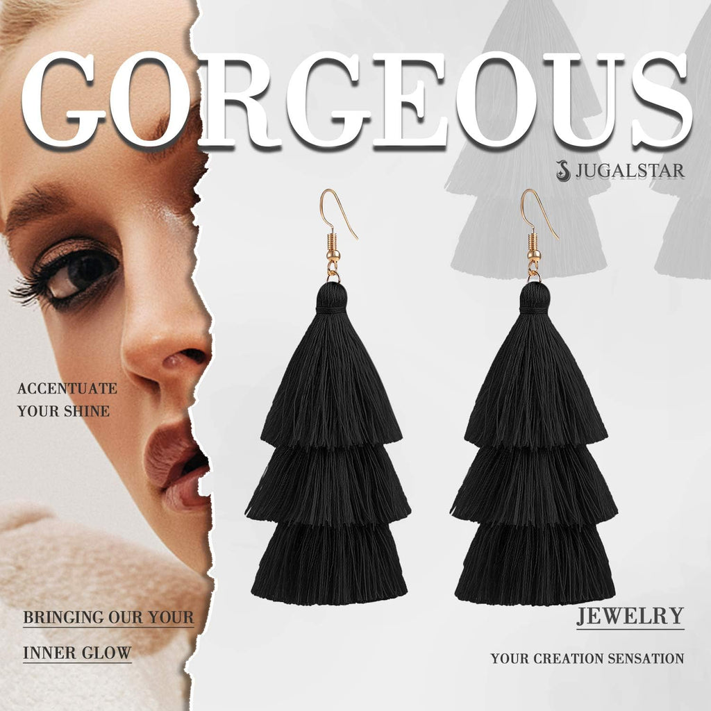 Colorful Tassel Earrings 3 Tier Layered Bohemian, Eardrop Big Dangle Drop Fashion Jewelry Earrings for Women Teen Girls Valentine Birthday Party Gift