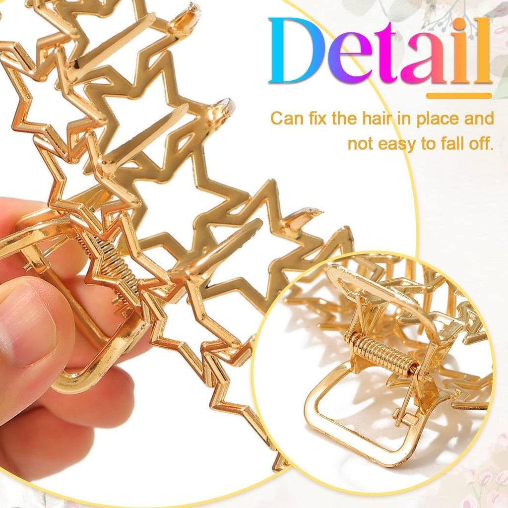 Metal Hair Claw Clips Gold Star Hair Clip Claw Large Nonslip Hair Claws Hair Accessories for Women and Girls (Pack of 2)