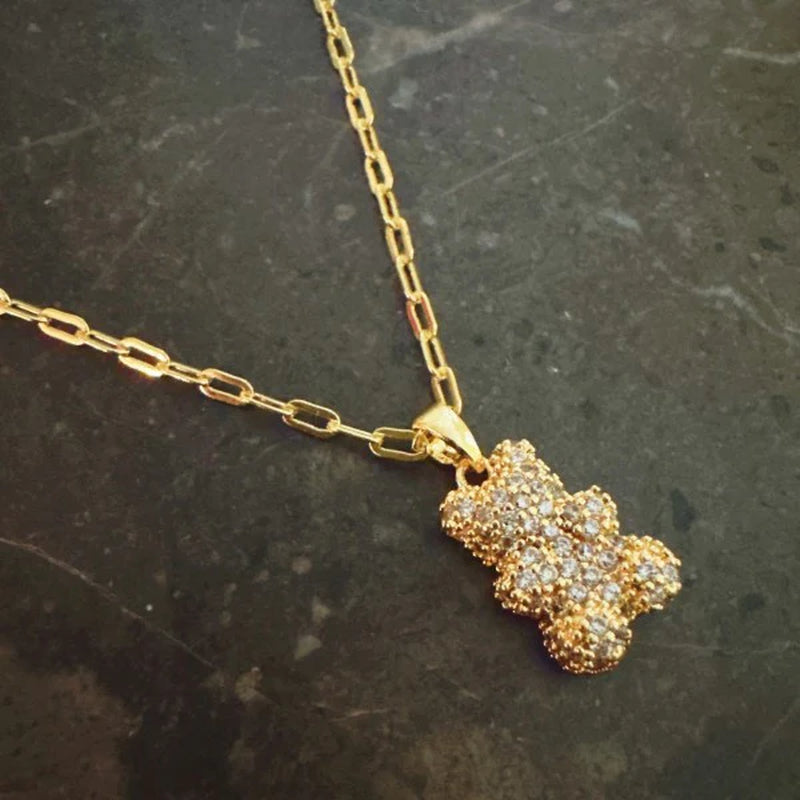 Bling Bear Pendant Necklace - Paved Teddy Bear Pen