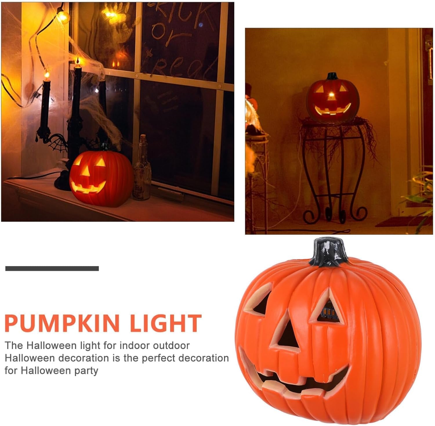 Halloween Pumpkin Lights Jack O Lanterns Vintage Halloween Decorations Classic Plastic Pumpkin Statue Light up Table Decor for Home Office Haunt House Party Decorations (A)