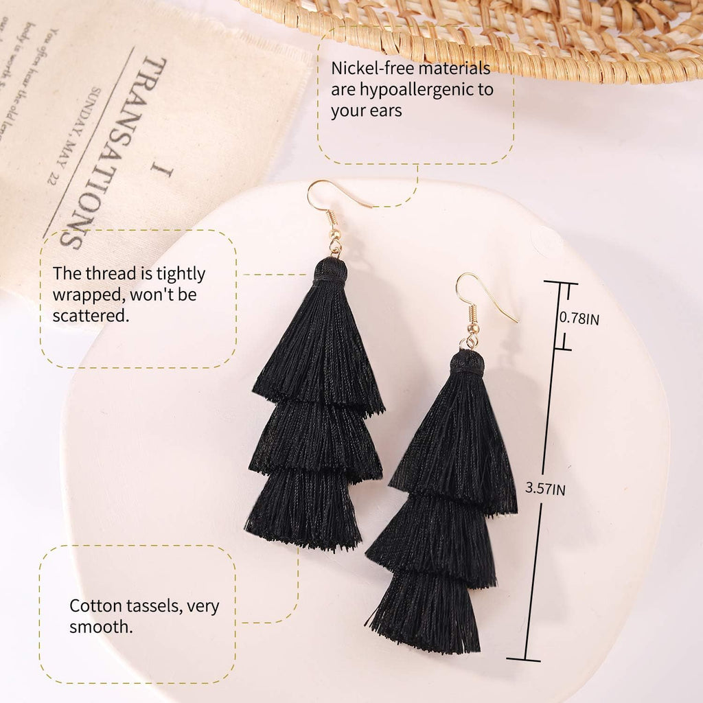 Colorful Tassel Earrings 3 Tier Layered Bohemian, Eardrop Big Dangle Drop Fashion Jewelry Earrings for Women Teen Girls Valentine Birthday Party Gift