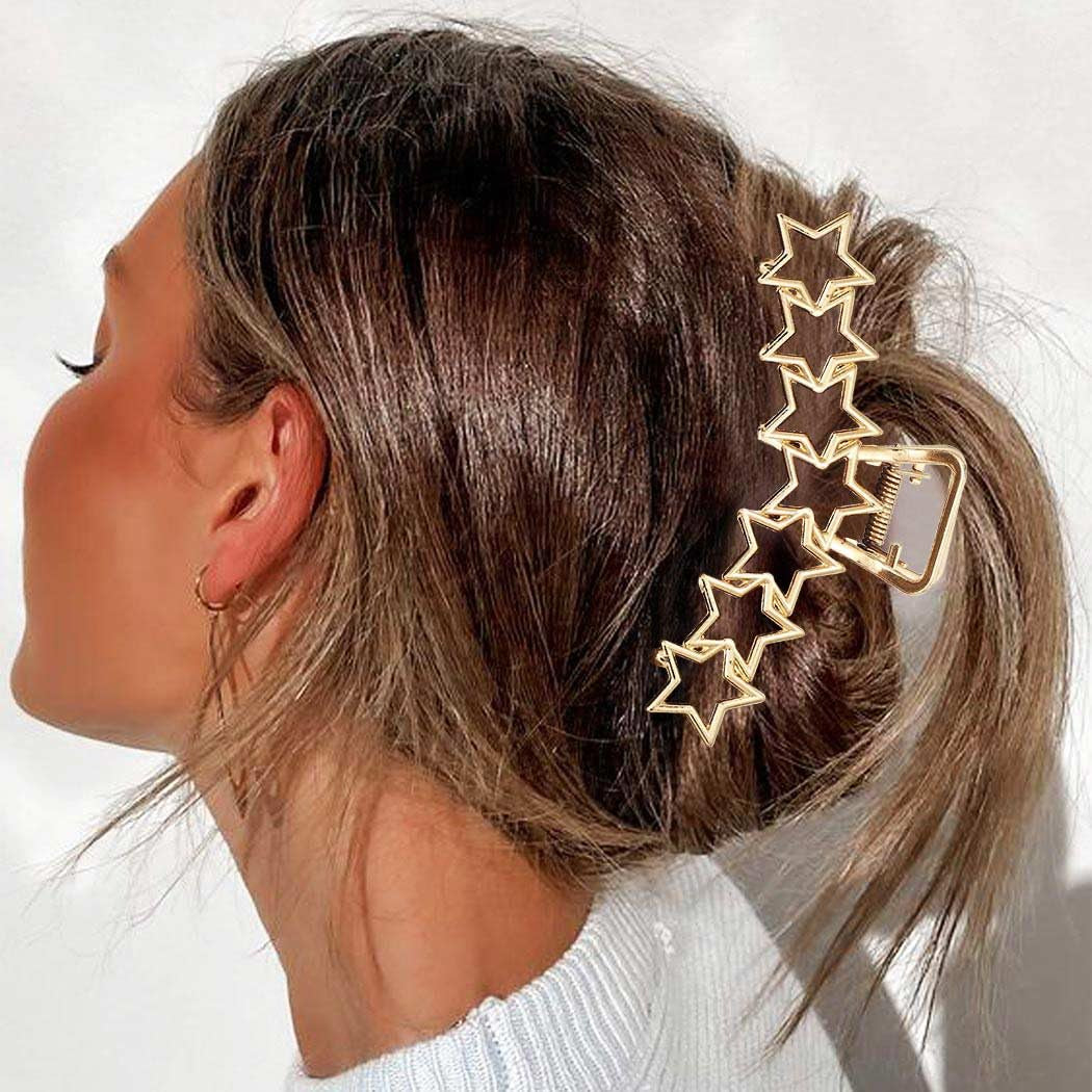 Metal Hair Claw Clips Gold Star Hair Clip Claw Large Nonslip Hair Claws Hair Accessories for Women and Girls (Pack of 2)