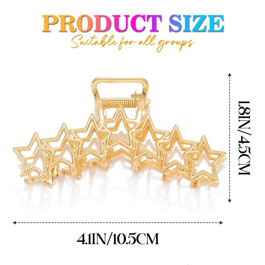 Metal Hair Claw Clips Gold Star Hair Clip Claw Large Nonslip Hair Claws Hair Accessories for Women and Girls (Pack of 2)